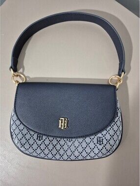 Tommy Hilfiger Navy TH Monogram Jacquard Mini Shoulder Bag Gold Hardware